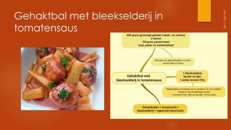 Gehaktbal met bleekselderij in tomatensaus