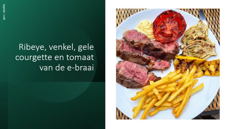 Ribeye, venkel, gele courgette en tomaat van de e-braai