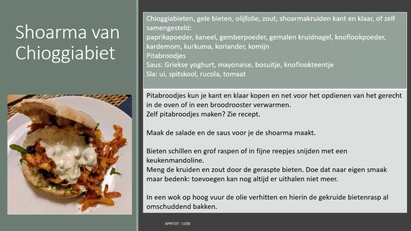 Receptfiche shoarma van chioggia bieten
