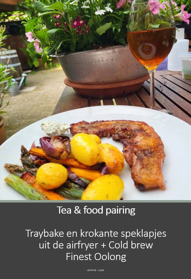 Tea & food pairing. Traybake en krokante speklapjes uit de airfryer + Cold brew Finest Oolong