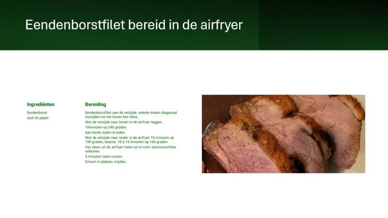 Eendenborstfilet bereid in de airfryer