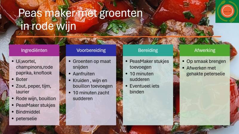 Peas Maker met groenten in rode wijn