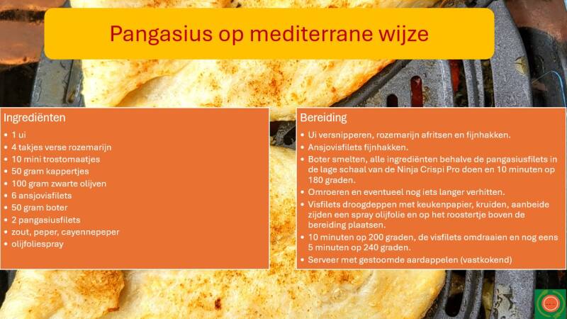Pangasius op mediterrane wijze, samenstelling en bereiding in de Ninja Crispi Pro