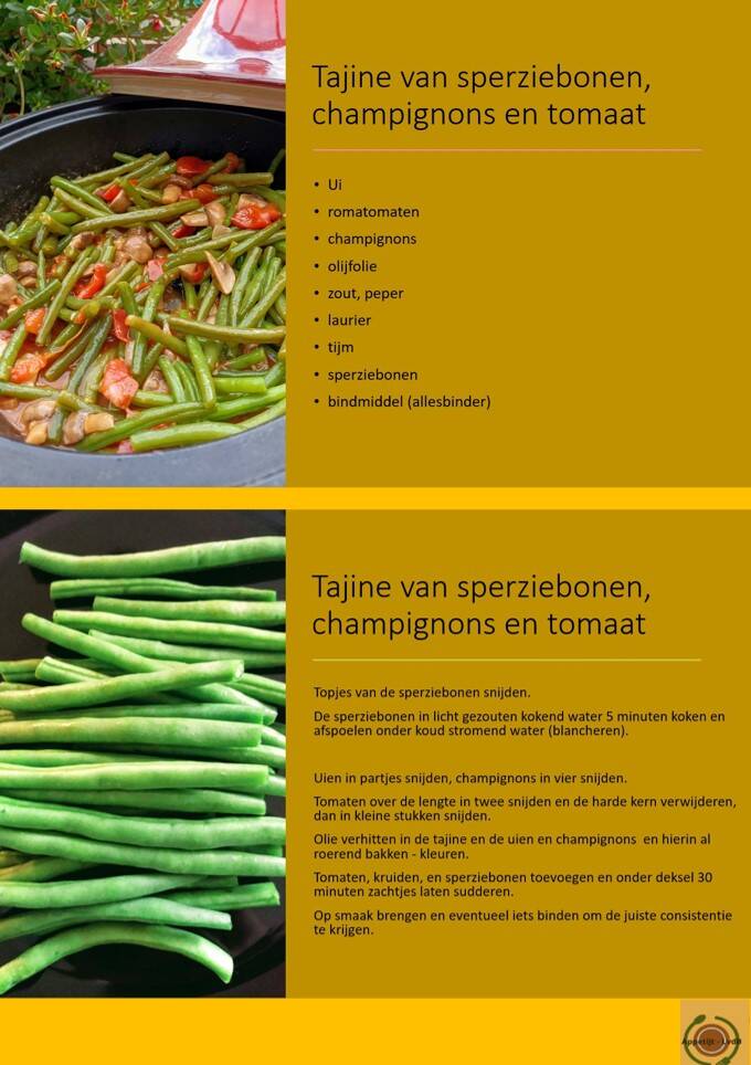 Tajine van sperziebonen, tomaat en champignons