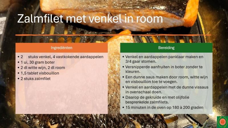 Zalmfilet met venkel in room, samenstelling en bereiding
