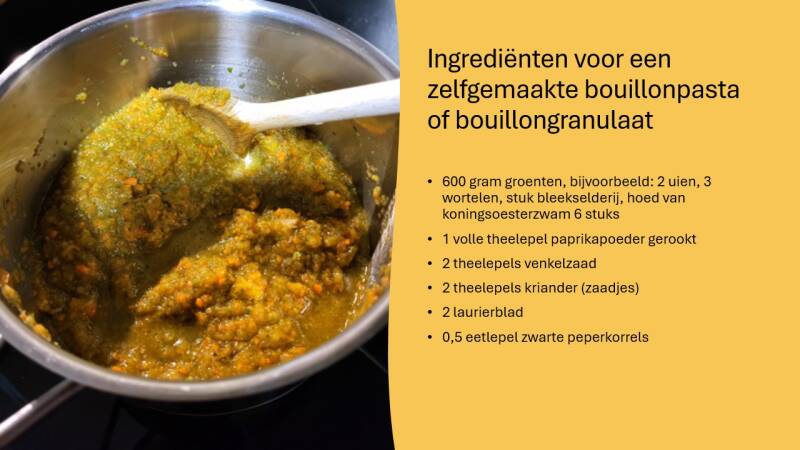 Ingrediënten voor een zelfgemaakte bouillonpasta of bouillongranulaat