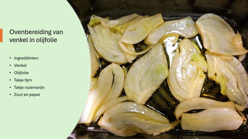 Ingrediënten voor ovenbereiding van venkel in olijfolie