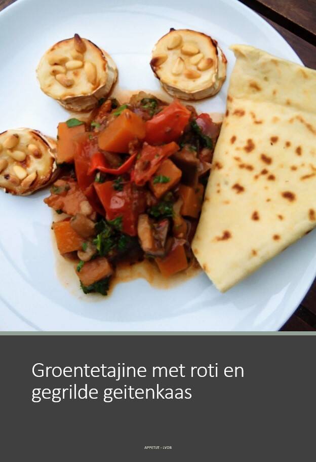 Groentetajine met roti en gegrilde geitenkaas