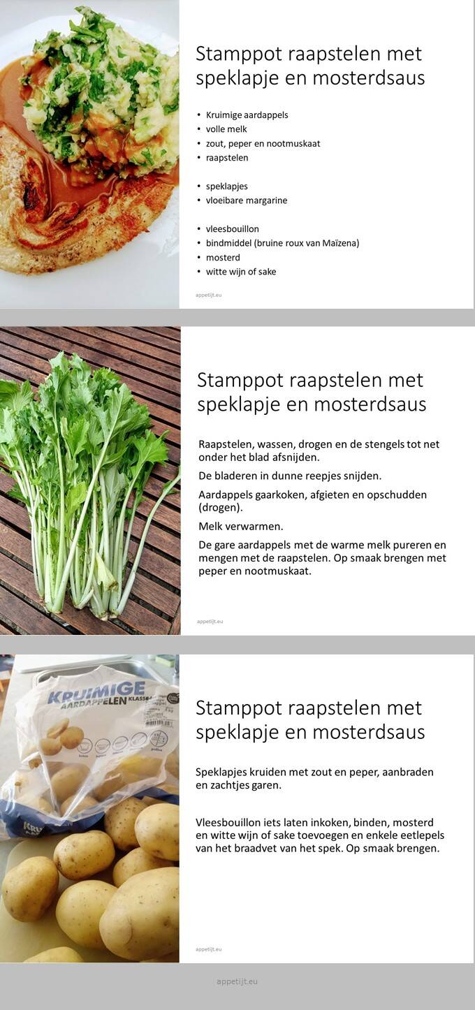 Stamppot raapsteel met speklapje en mosterdsaus
