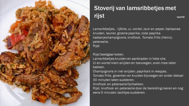 Stoverij van lamsribbetjes met rijst