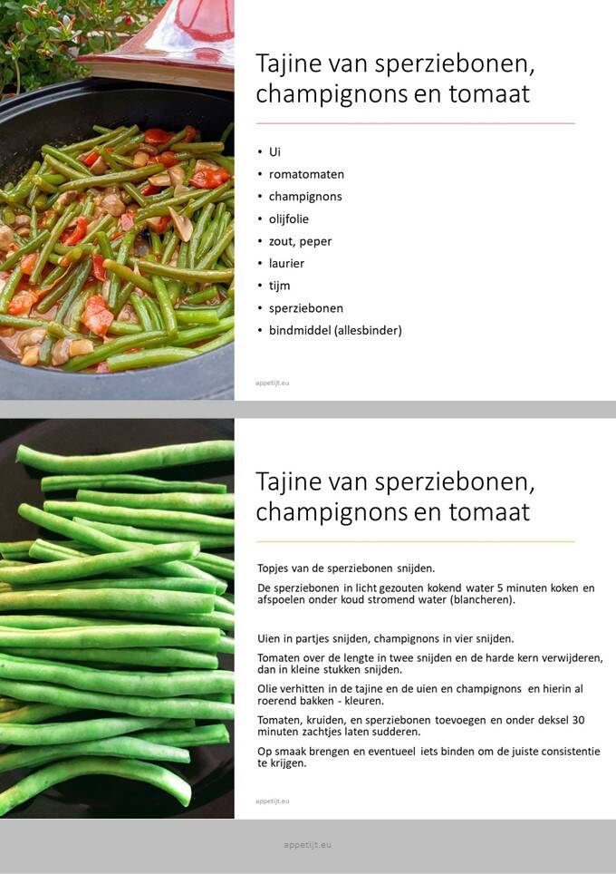 Tajine van sperziebonen met champignons en tomaat