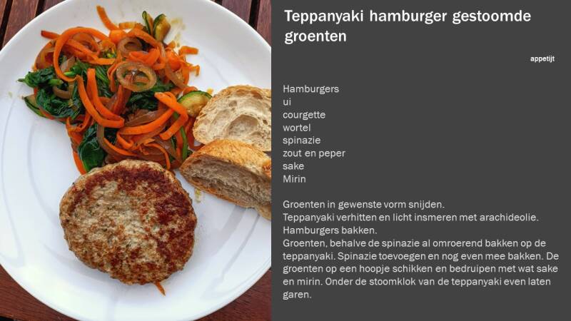 Teppanyaki hamburger gestoomde groenten