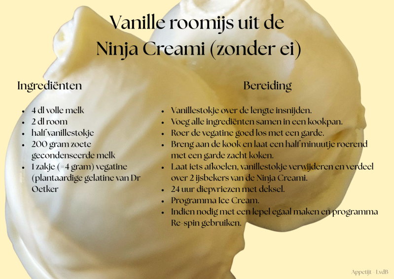 Vanille roomijs uit de Ninja Creami (zonder ei)