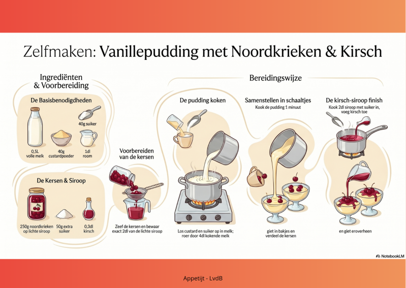 Vanillepudding met noordkrieken en kirsch