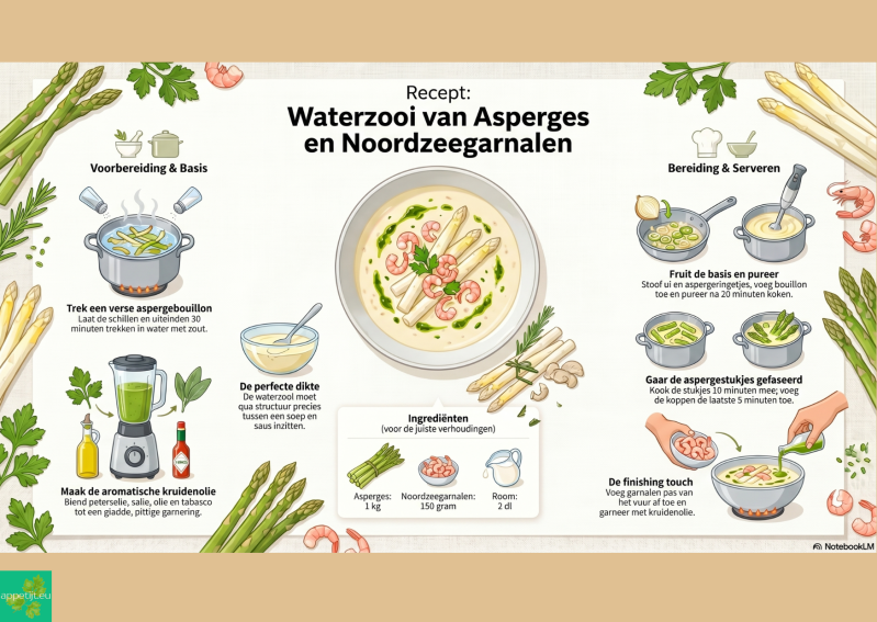 Waterzooi van asperges en Noordzeegarnalen