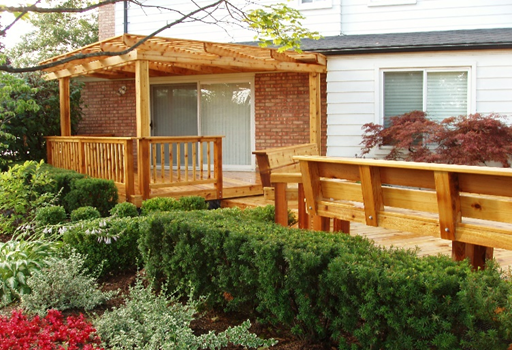 cedar deck with pergola and benches 