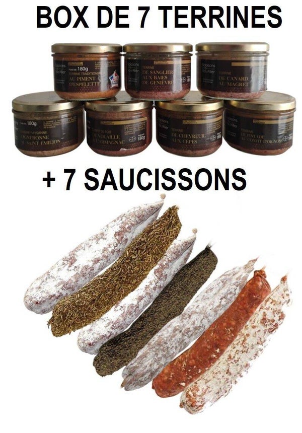 BOX DE 7 TERRINES + 7 SAUCISSONS  40€ LIVRAISON OFFERTE