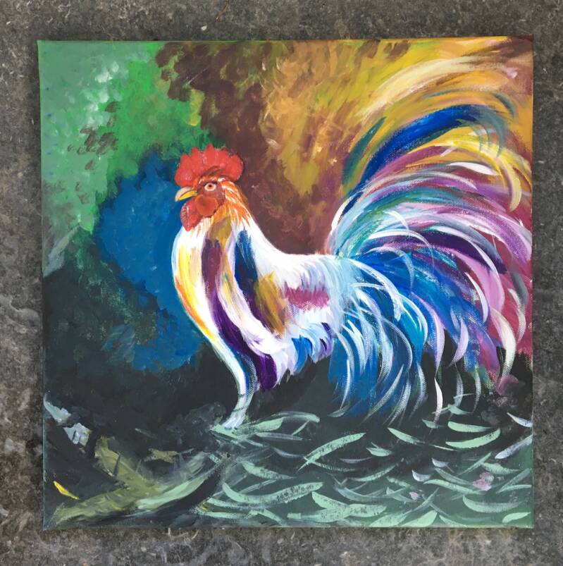 Haan met gekleurde veren Canvas doek