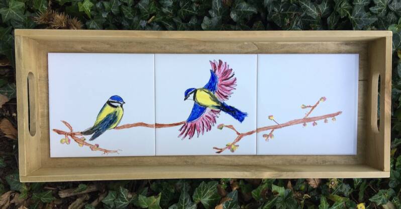 vogels op creatief dienblad