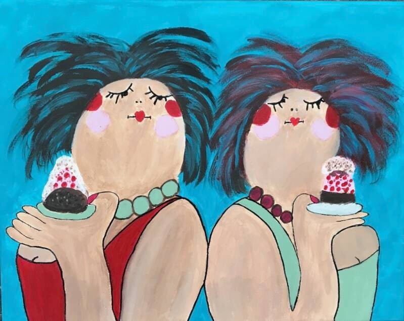 2 dikke dames doek schilderen