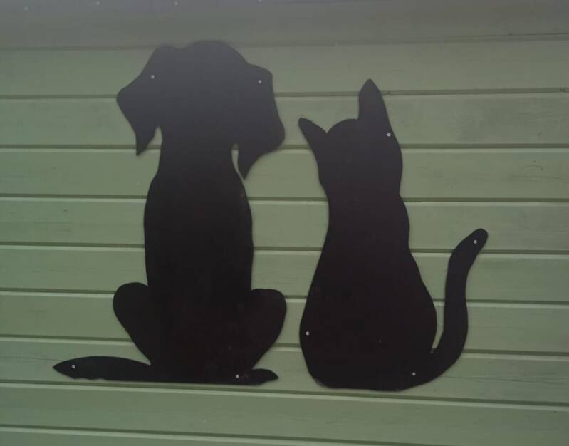 Silhouettes of the back of a dog and a cat depicting the rescue work of Furry Feet