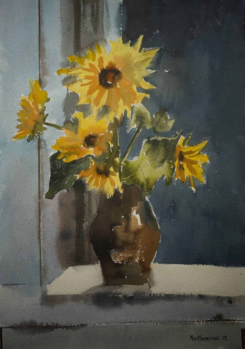               sold Ηλιοτρόπια σε καφέ βάζο