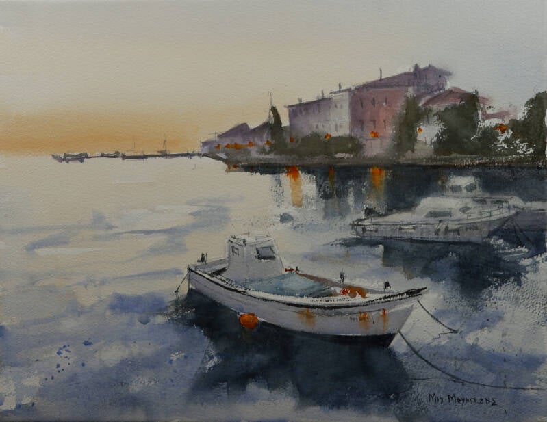 35 x 45 Γαλήνη στο ηλιοβασίλεμα (τελαρωμένο χαρτί ακουαρέλας)