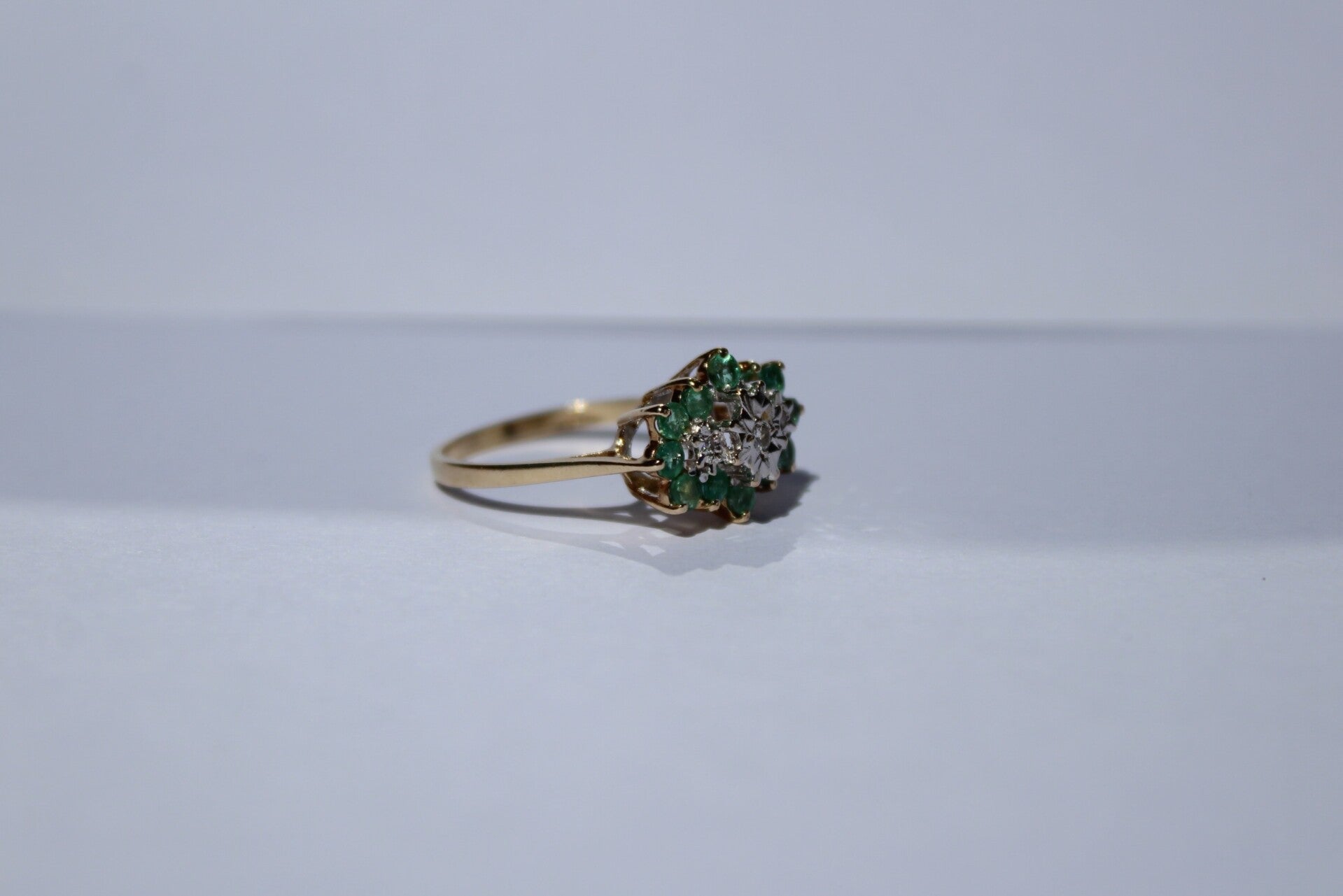 Ivy - Emerald & Diamond flower ring