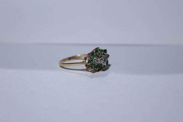 Ivy - Emerald & Diamond flower ring