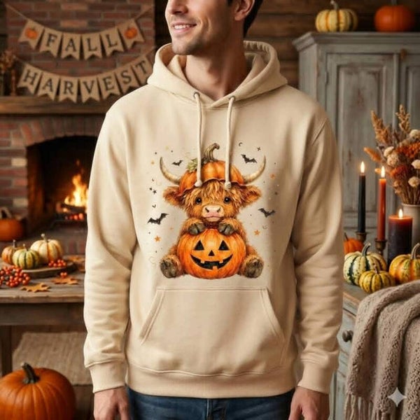 Snuggle Up for Autumn in the Highland Cow Pumpkin Hoodie!