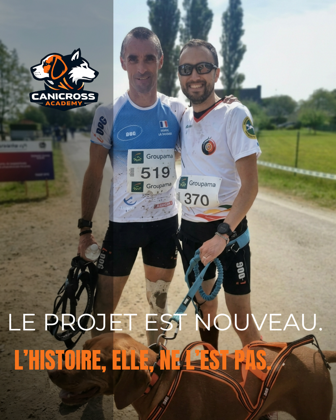 Antony Le Moigne et Alexandre Torres lors d’un événement de canicross avec leurs chiens