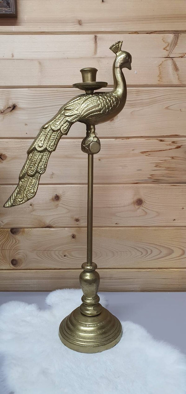 Goud messing Kandelaar Pauw