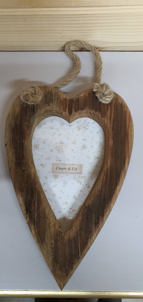Houten hart met fotolijst Clayre&Eef