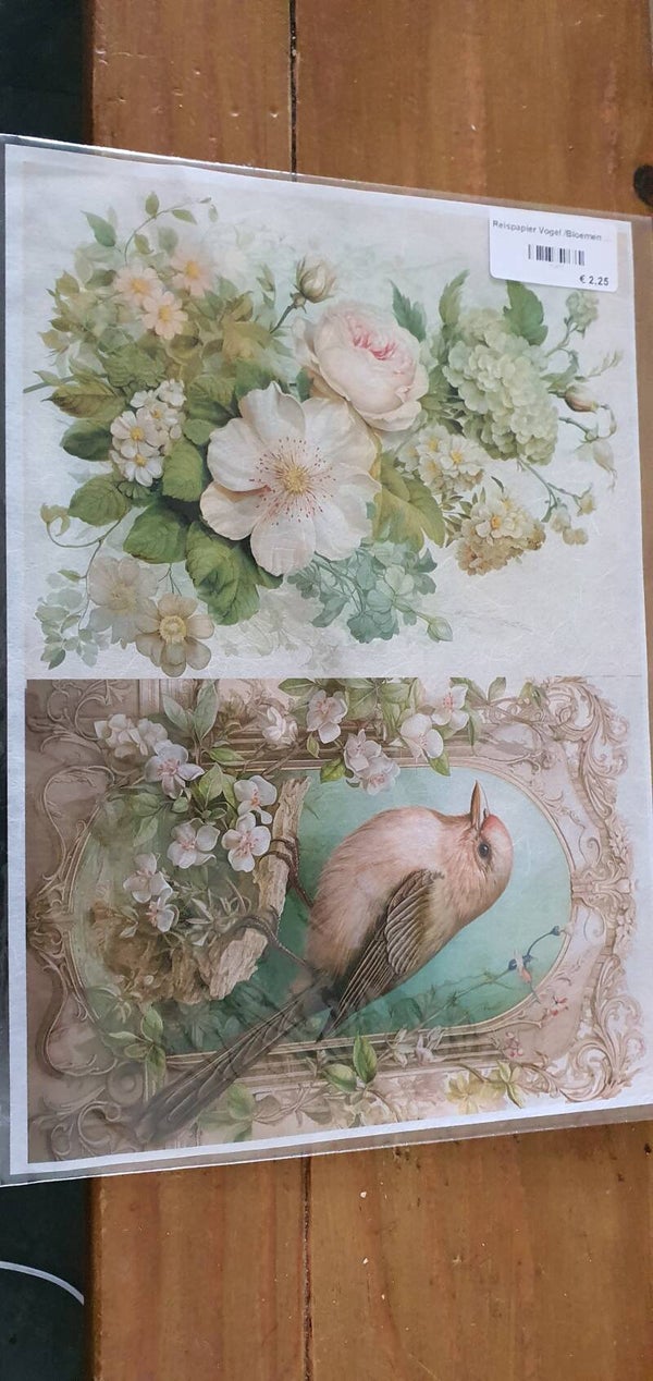 Reispapier vogel bloemen