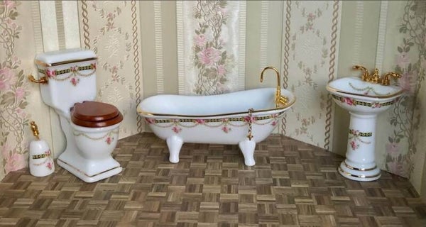 Prachtige Badkamer Set 1:12 Victorian Rose van Reutter porselein