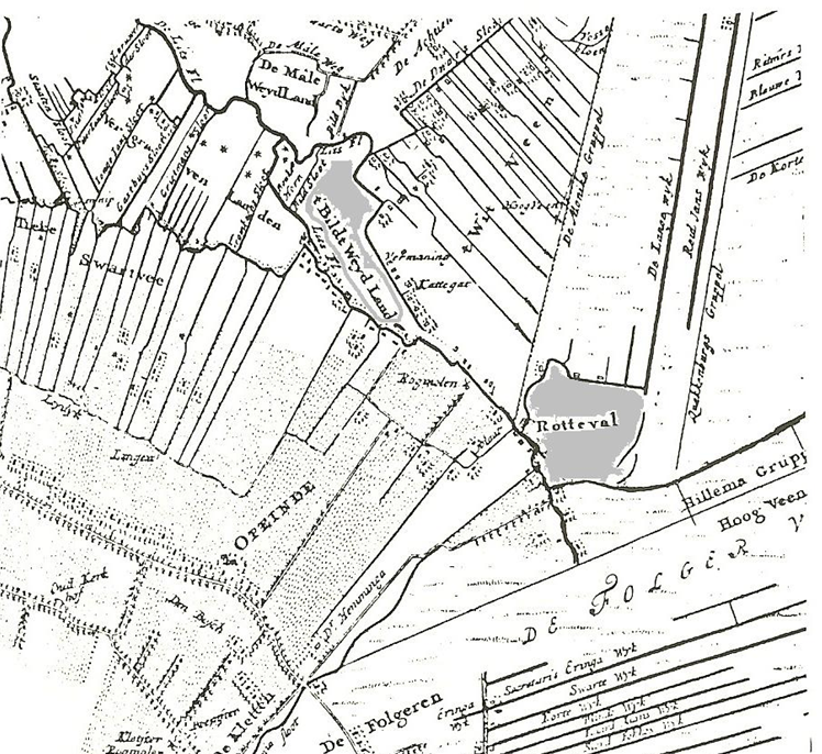 Plattegrond uit  1718 van de omgeving van Rottefalle