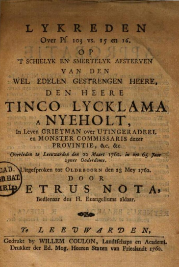 Lykrede door Petrus Nota op Tinco Lycklama a Nijeholt