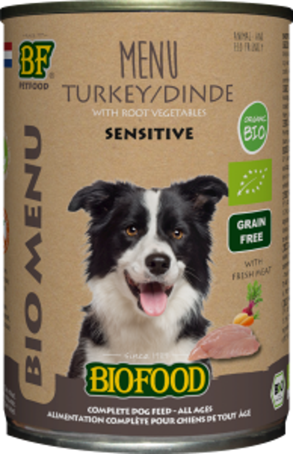 Biofood Organic hond kalkoen menu blik 12x400gram