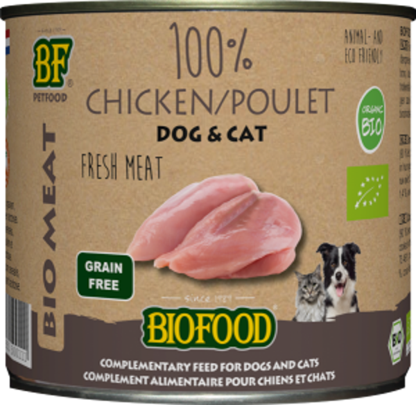 Biofood Organic hond&kat 100% kippenvlees blik 12x200gram