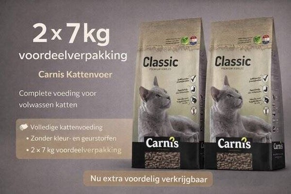 Carnis Kat Droog Classic 2x7kg Voordeelverpakking