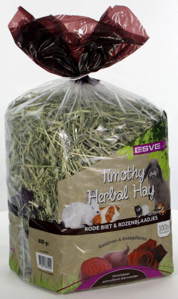 Esve Timothy Hay Rode Biet & Rozenblaadjes 6x600gram