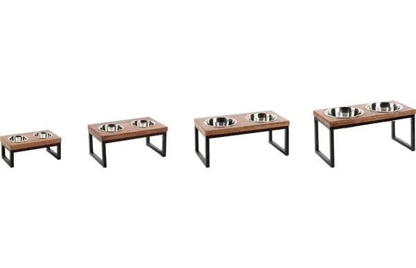 Flamingo Eet- en drinkpot Duo Dinner Staander Tommy Rechthoekig Zilver & Bruin & Zwart 2x370ml