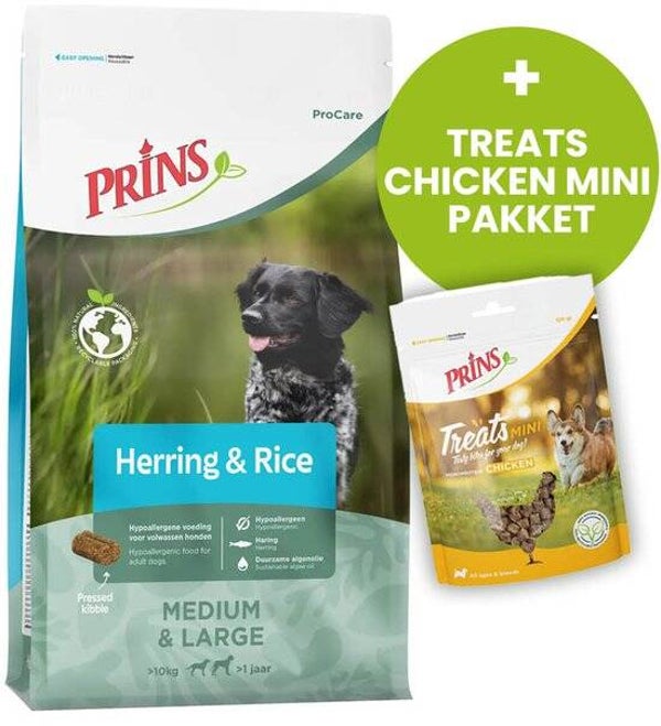 Prins Procare Herring & Rice 20 kg met GRATIS treats chicken mini