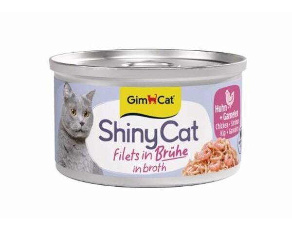 Gimcat ShinyCat Filets in broth Kip/Garnaal 24x70gram