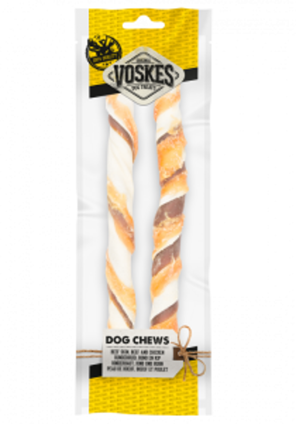 Voskes stick runderhuid rund&kip 25cm 20x2stuks