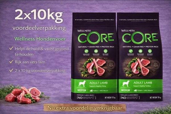 Wellness Core Grain Free Dog Adult Lam 2x10kg Voordeelverpakking