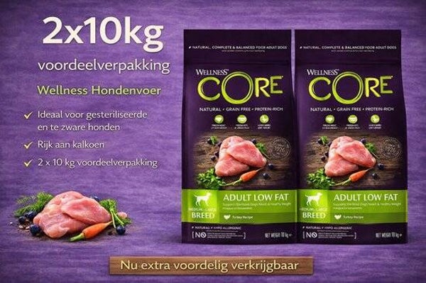 Wellness core Grain Free Dog Healty Weight kalkoen 2x10kg Voordeelverpakking