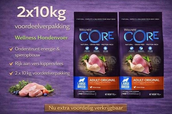 Wellness core Grain Free Dog Large Breed Adult kip 2x10kg Voordeelverpakking