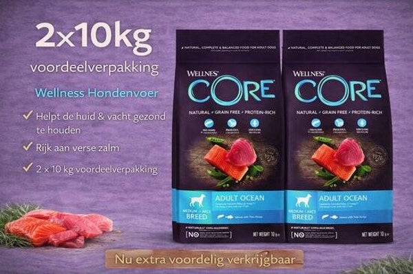 Wellness core Grain Free Dog Ocean Zalm/Tonijn 2x10kg Voordeelverpakking