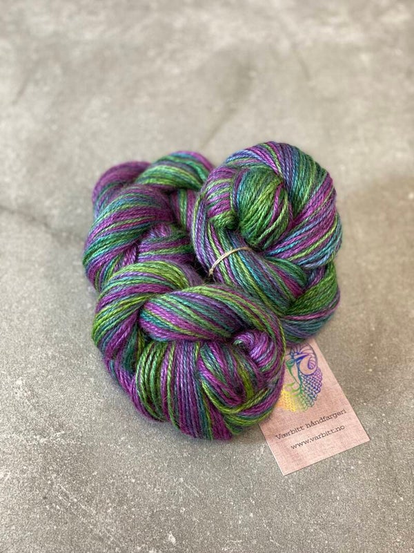 Håndfarget Pelsgull: grønn og lilla